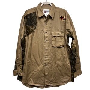 Wrangler Pro Gear Long Sleeve Camo Accents Button Up Shirt Mens XL Tan